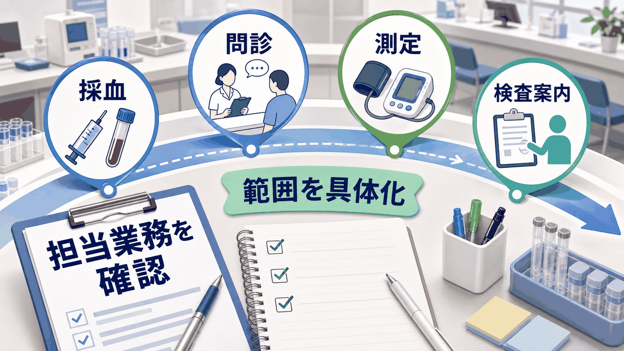 健診センター看護師求人で採血、問診、測定、検査案内の担当範囲を確認する要約画像