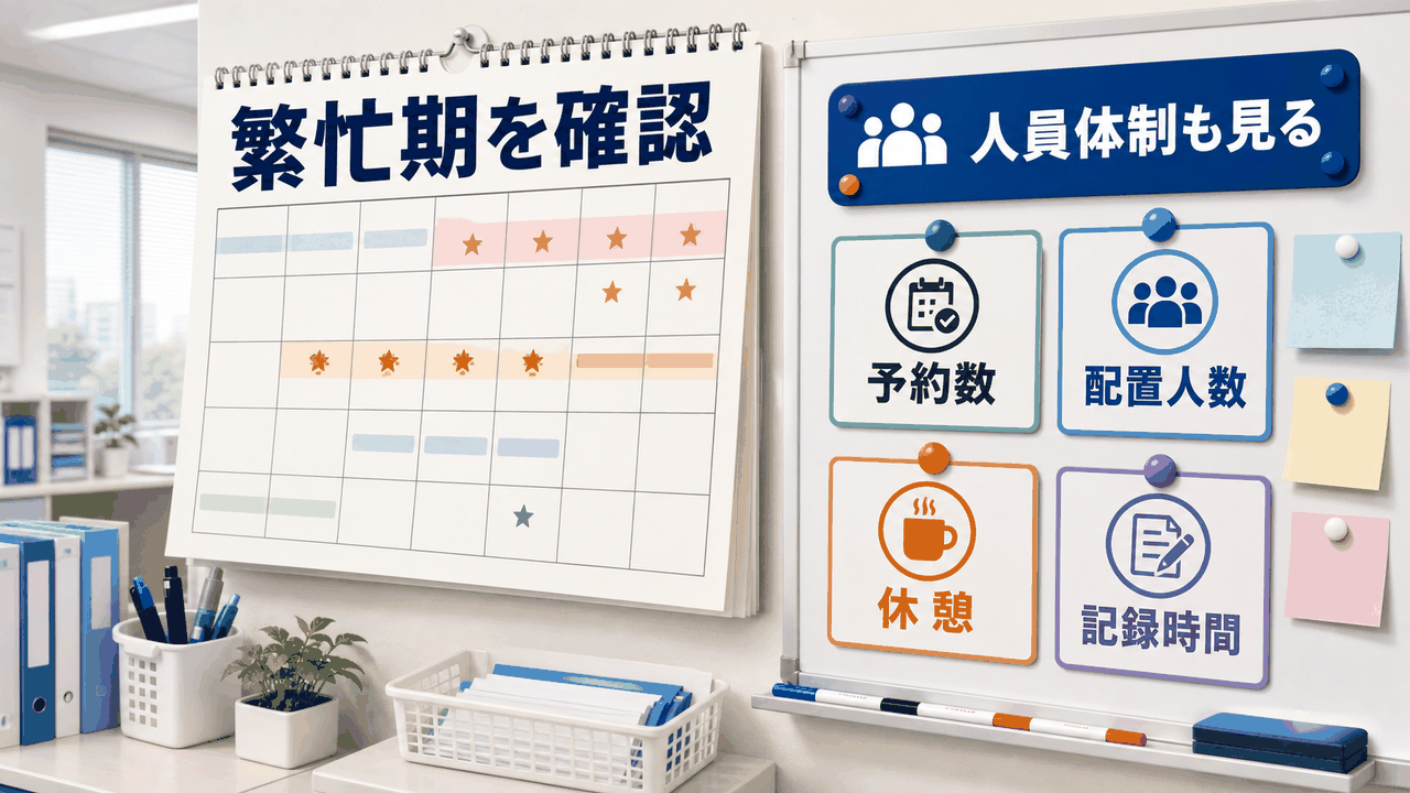 健診センター看護師求人で繁忙期、予約数、スタッフ体制、休憩を確認する要約画像