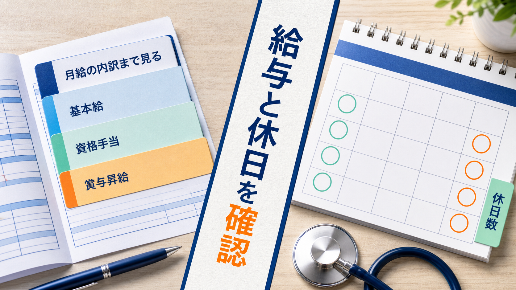 看護師の日勤のみ求人で給与、手当、休日、賞与を求人票で確認する要約画像