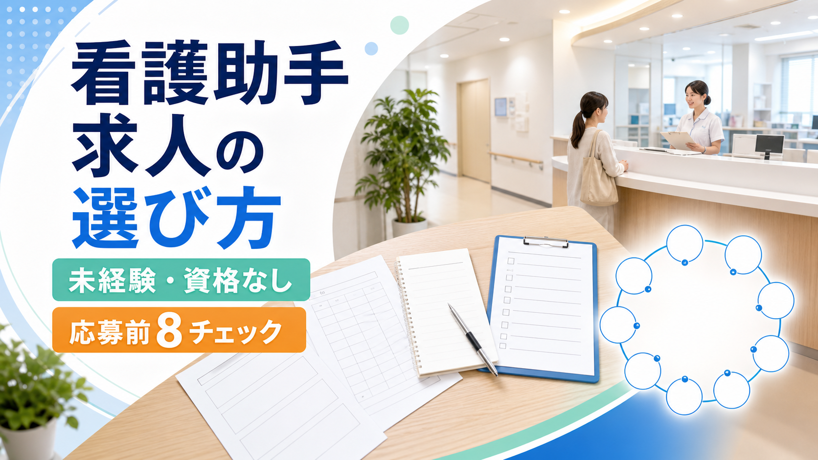 看護助手求人を未経験・資格なしで探す人向けに、仕事内容、勤務条件、教育体制、応募準備を整理するアイキャッチ画像