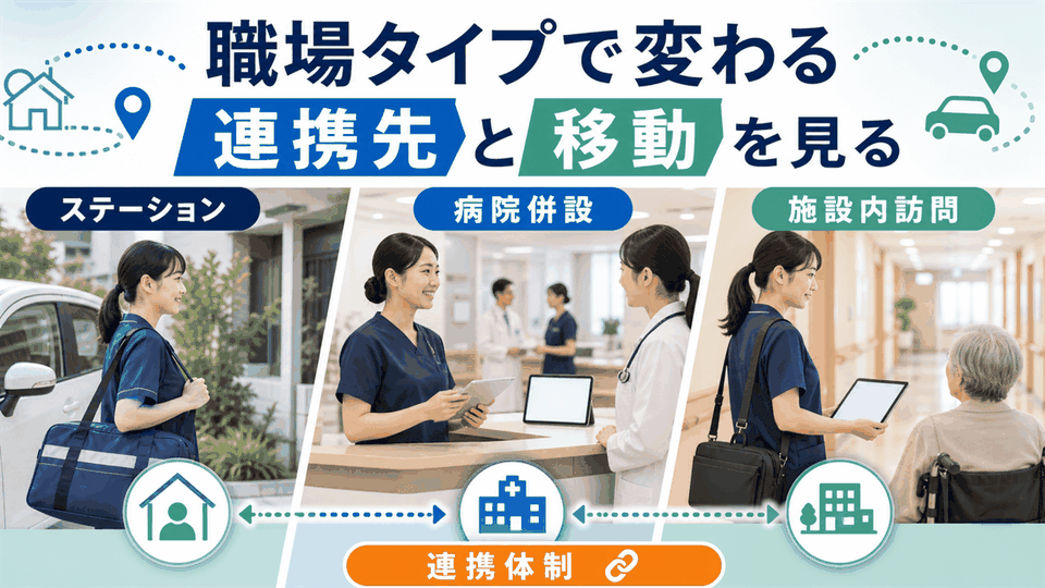 訪問看護師求人の職場タイプを独立ステーション、病院併設、施設内訪問で比較する要約画像
