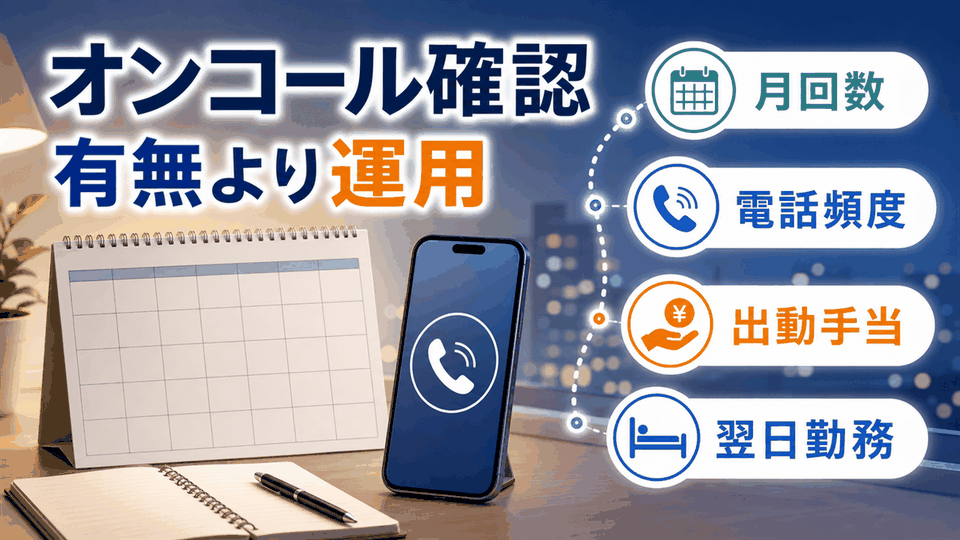 訪問看護師求人のオンコールを回数、電話頻度、出動、手当、翌日勤務で確認する要約画像