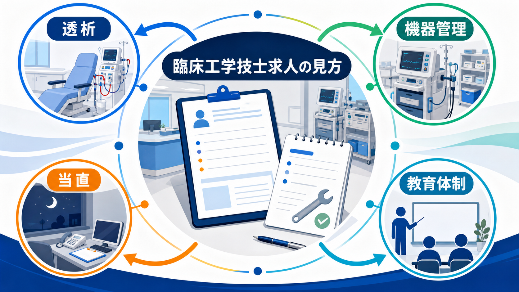 臨床工学技士求人は透析、機器管理、当直、教育体制を分けて確認する要約画像