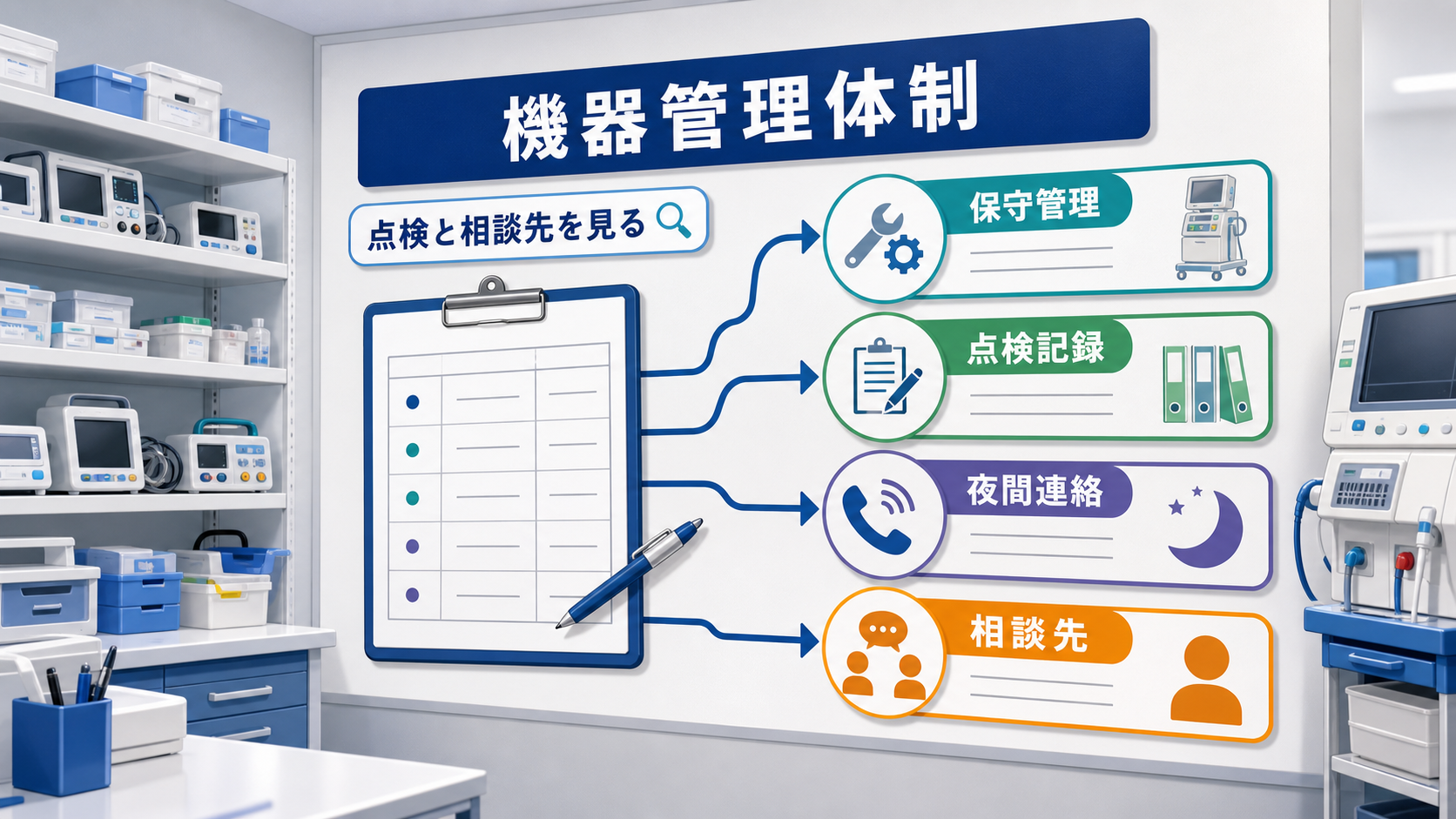 臨床工学技士求人で医療機器管理、点検記録、夜間連絡、相談先を確認する要約画像