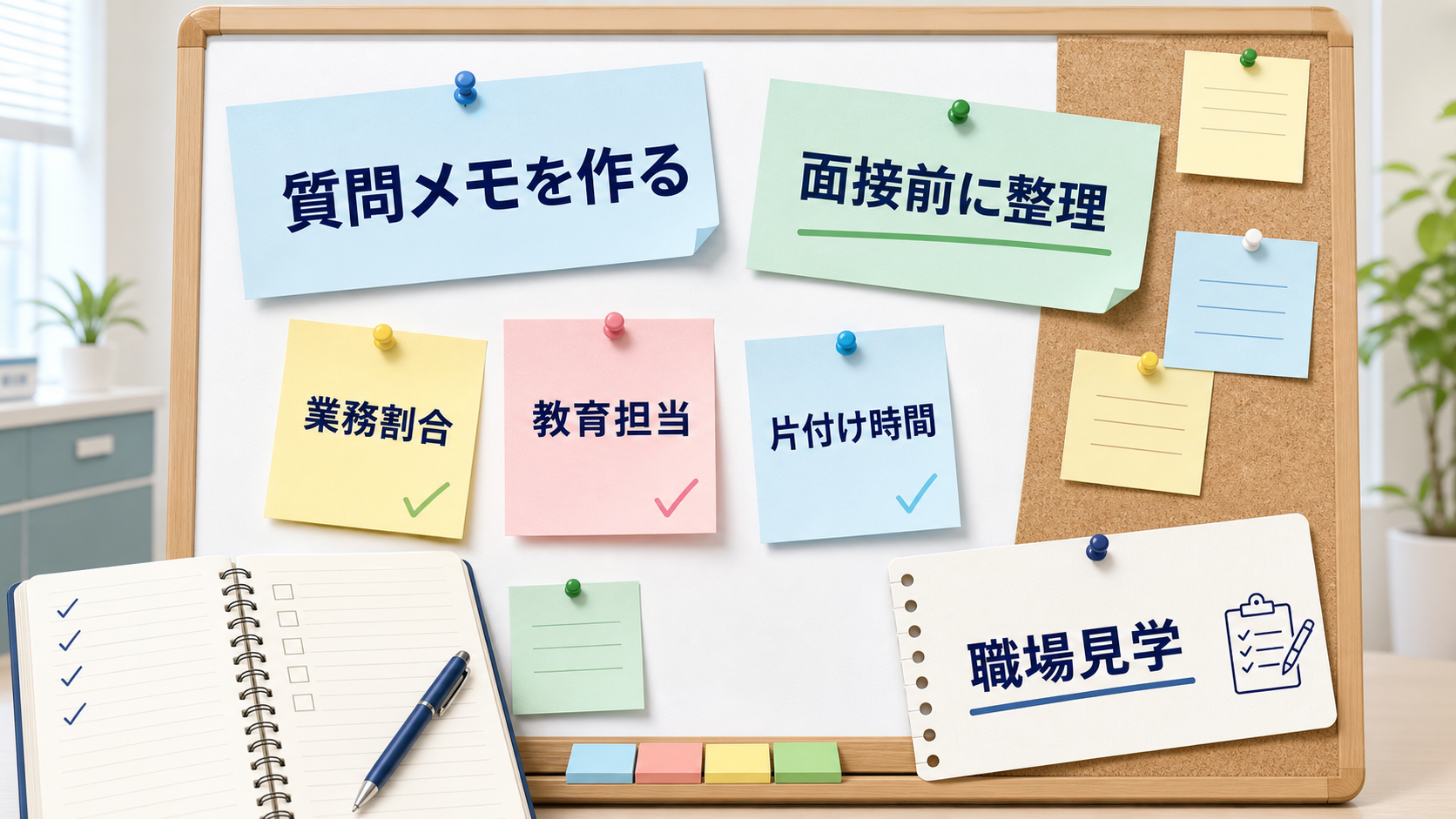 歯科助手求人の応募前質問として仕事内容、教育体制、勤務時間、職場見学を整理する要約画像