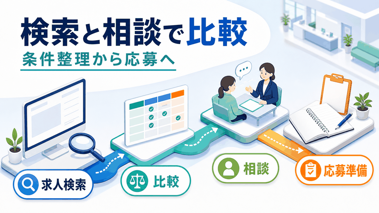 透析クリニック看護師求人を求人検索、比較、相談、応募準備の流れで整理する要約画像