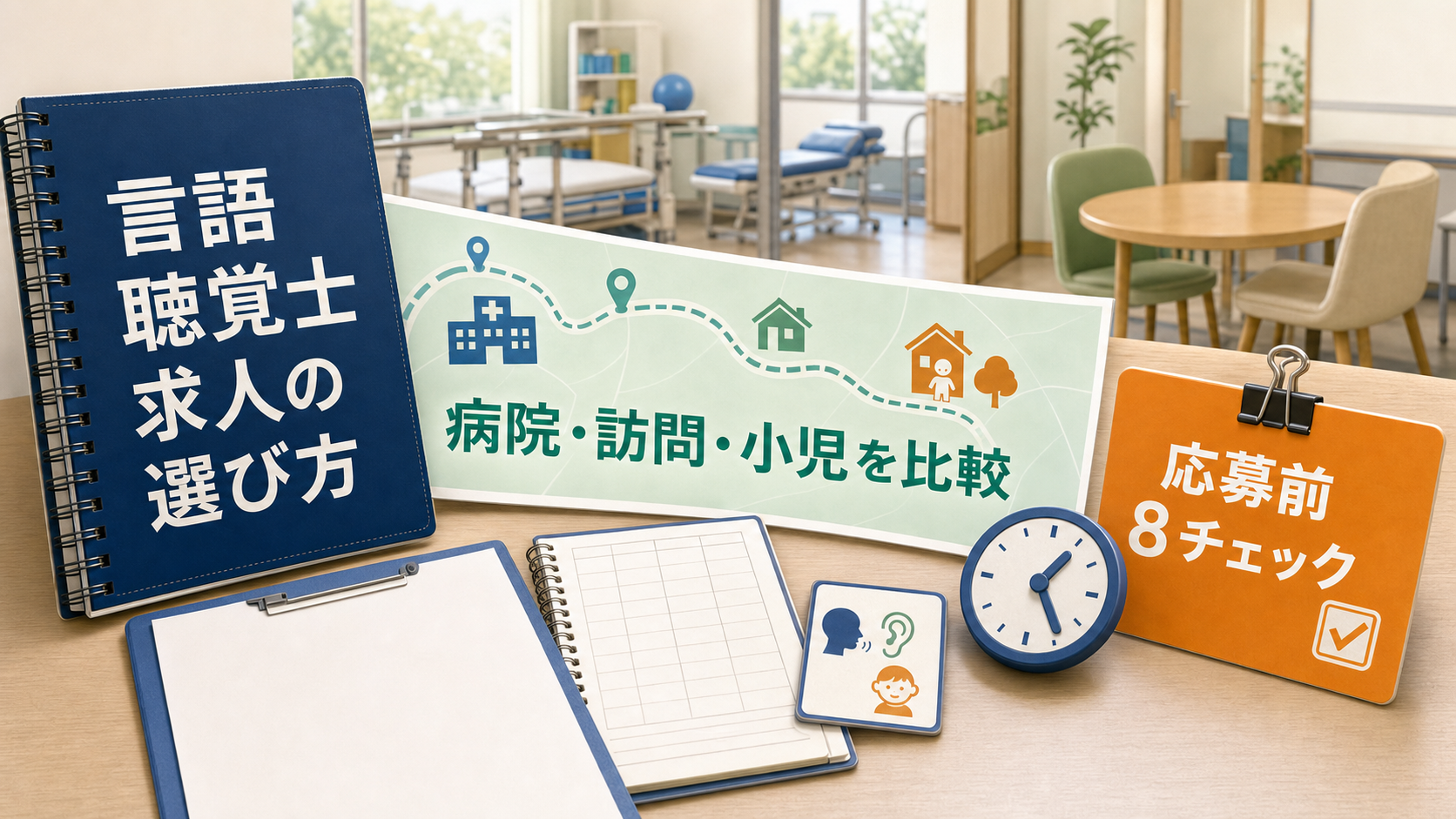 言語聴覚士求人を探す人向けに、対象領域、件数、記録、教育体制を応募前に整理したアイキャッチ画像