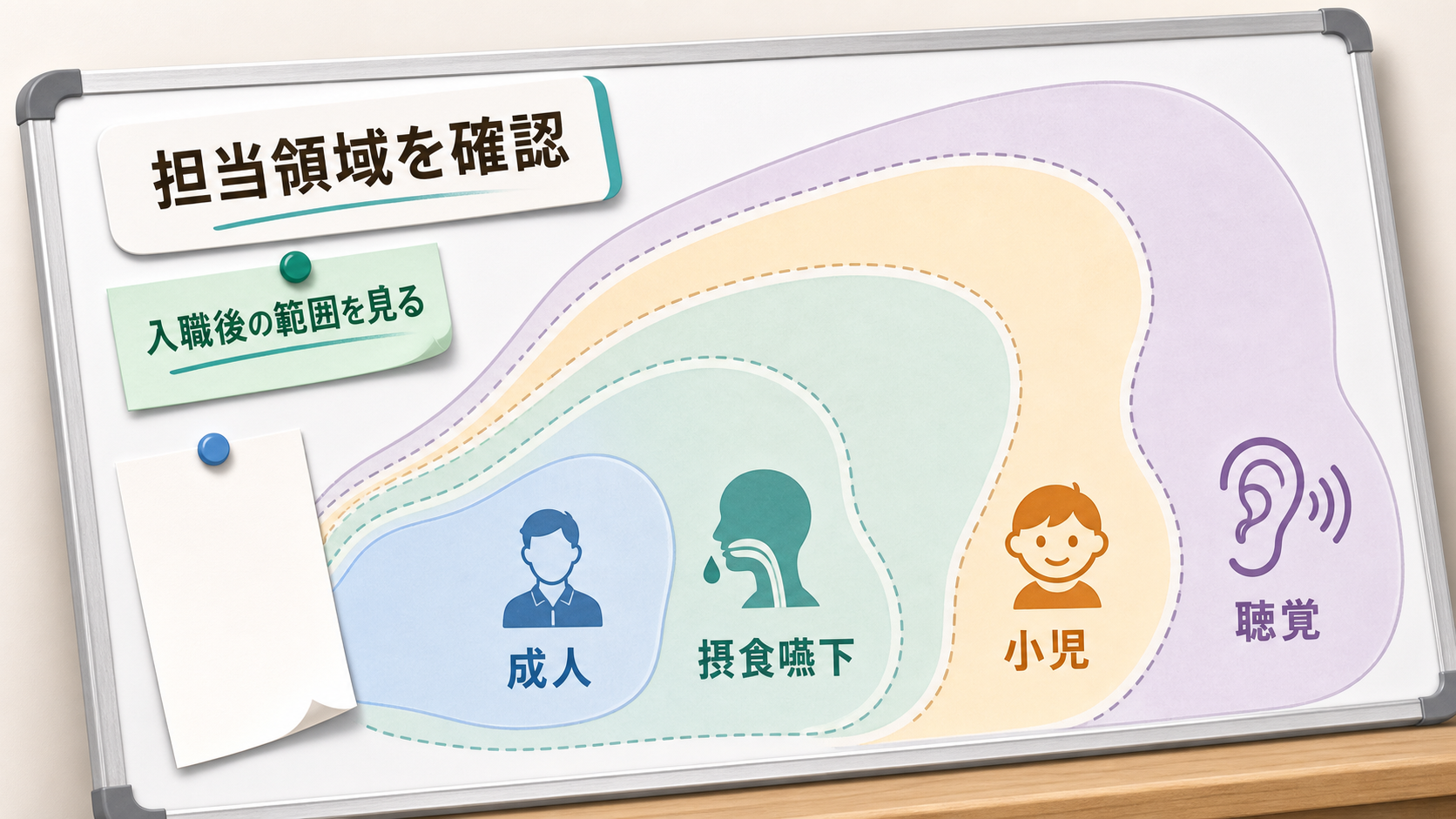 言語聴覚士求人で成人、摂食嚥下、小児、聴覚など担当領域を分けて確認する要約画像