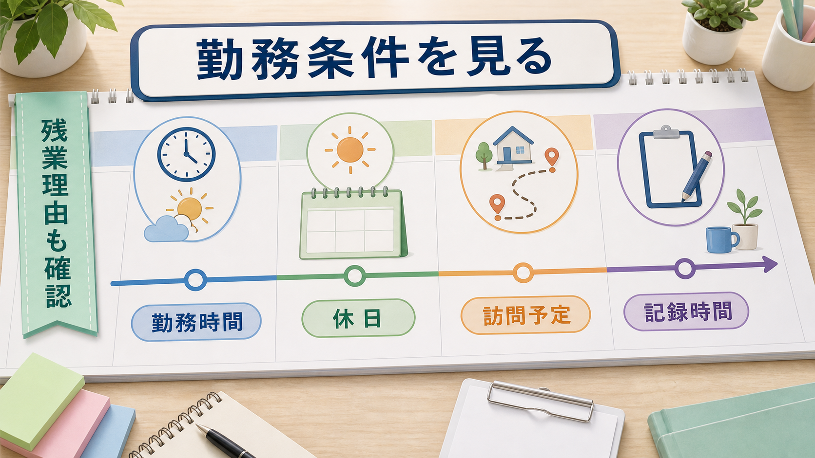 言語聴覚士求人で勤務時間、休日、訪問予定、記録、残業理由を確認する要約画像