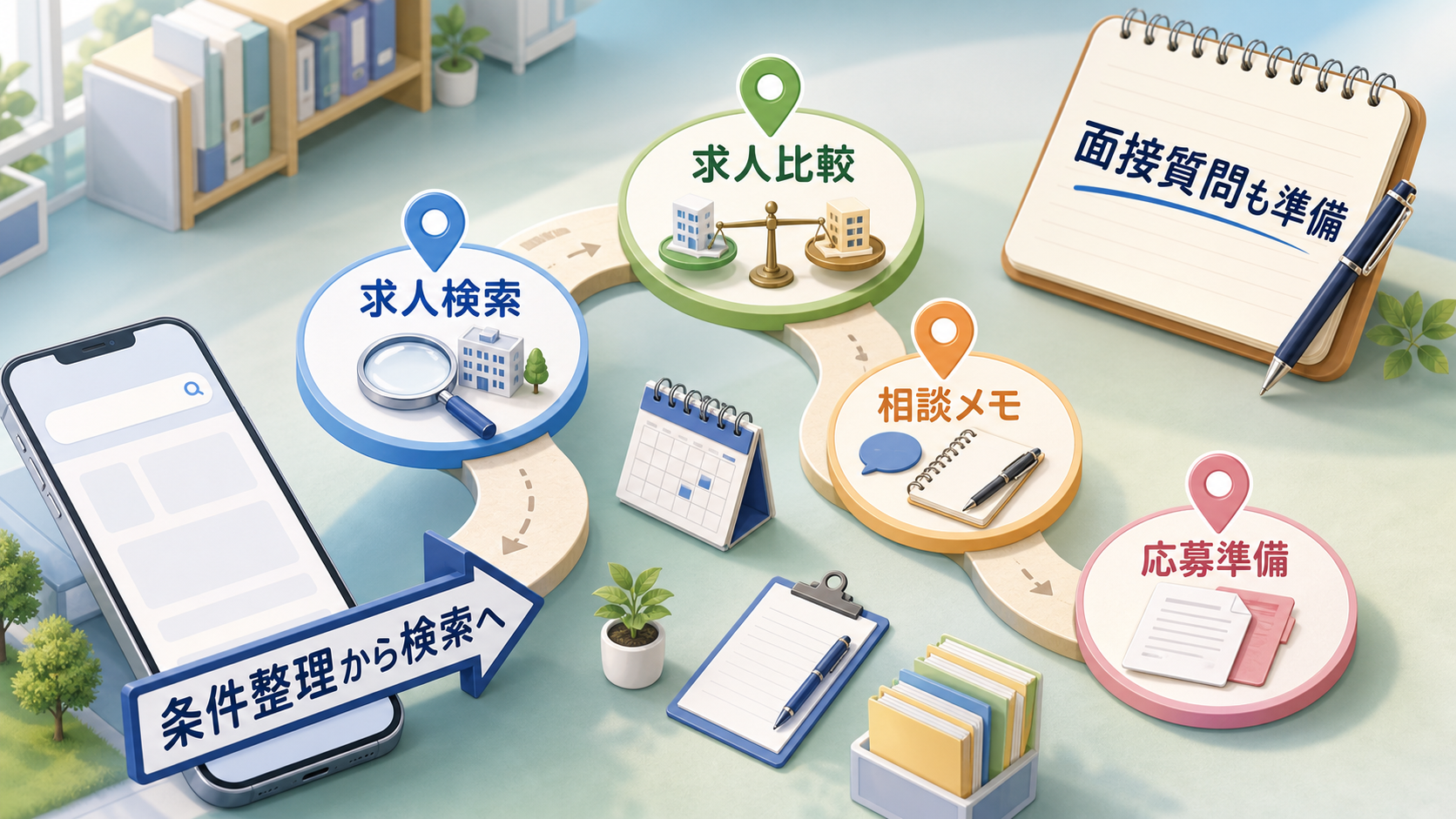 言語聴覚士求人を求人検索、求人比較、相談メモ、応募準備へつなげる要約画像