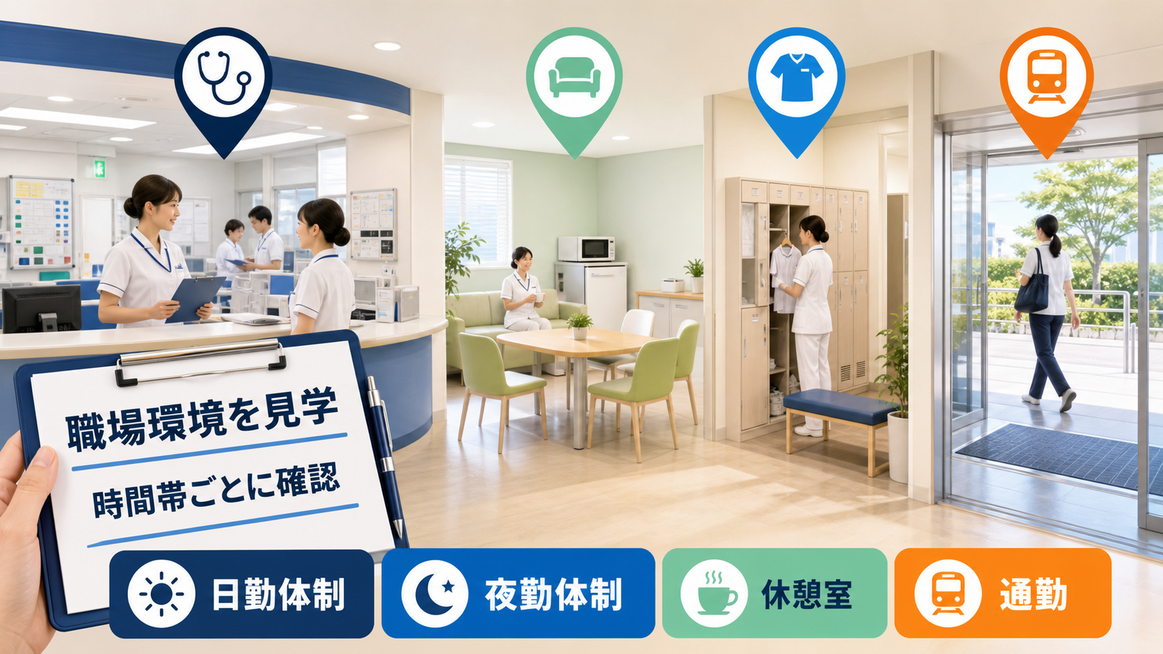 病棟看護師求人の職場環境、人員体制、職場見学の確認ポイントを整理する要約画像